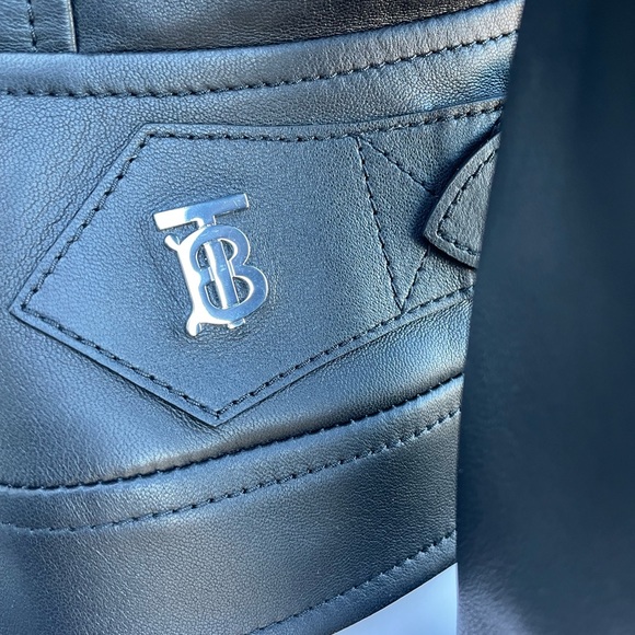 BURBERRY Black Leather Jacket Size 4 US - Picture 10 of 17